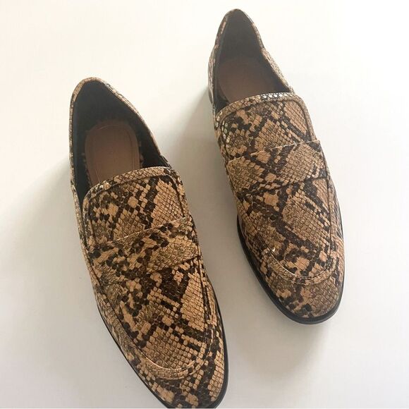 Zara Croco Printed Brown Flat Loafers Size 38 | 7.5 Women’s - Picture 2 of 10